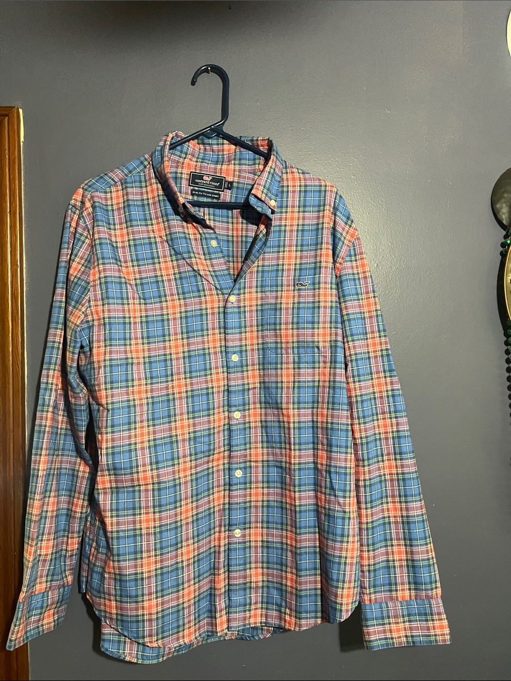 Vineyard Vines Plaid Button-Down Shirt in Blue and Coral
